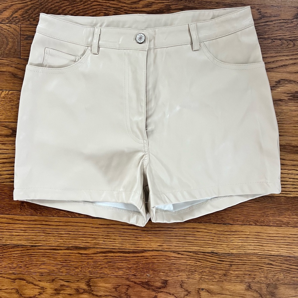 Women's Cream Faux Leather Shorts